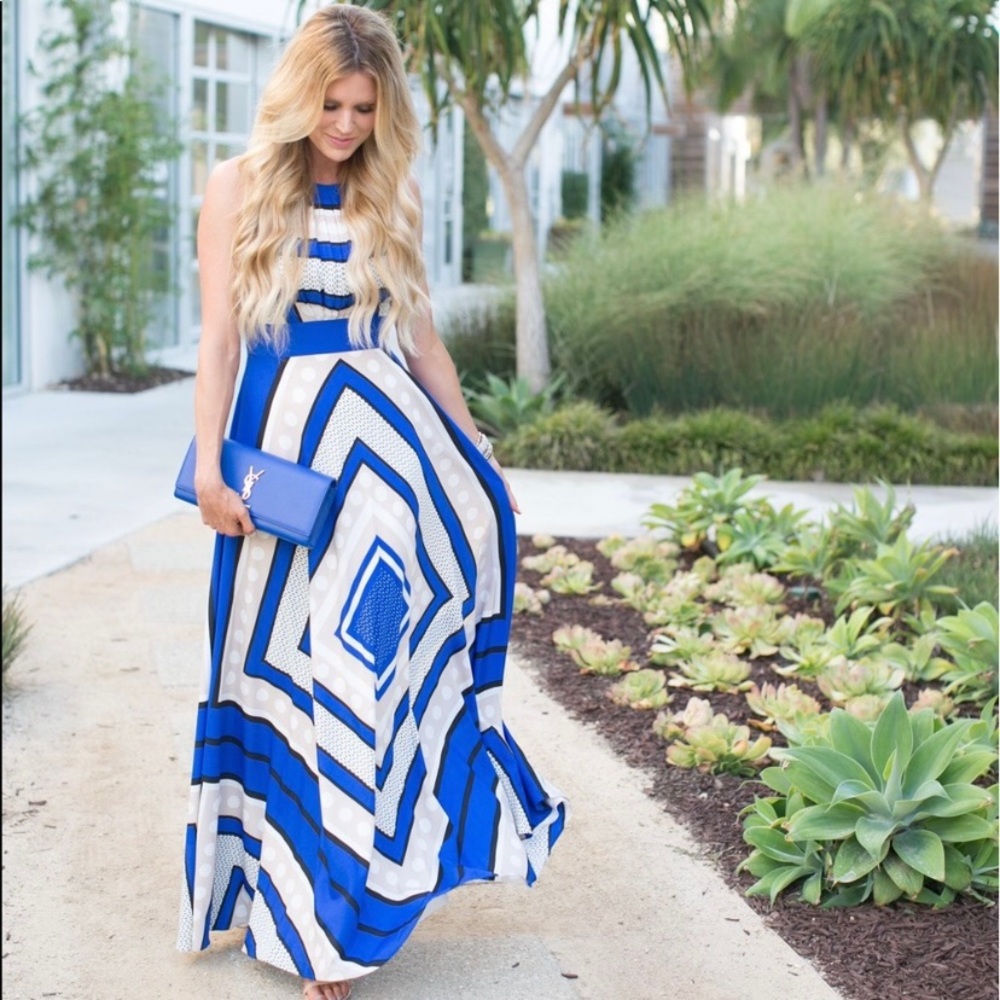 Eliza J Scarf Print Crepe de Chine Fit & Flare Maxi